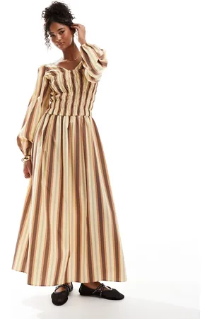 ASOS Shirred long sleeve maxi dress in stripe