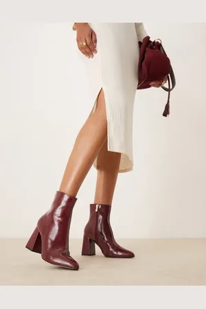 Raid Tetlee block heel ankle boots in burdundy patent