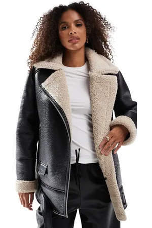 Stradivarius Oversized contrast borg lined aviator jacket in