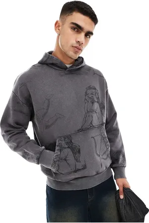 ADPT. Oversized hoodie with all over angel print in acid wash