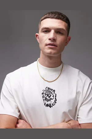 Topman Oversized fit t-shirt with front and back painted floral print in ecru