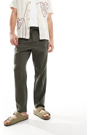 Only & Sons Linen mix tapered fit pants in dark khaki