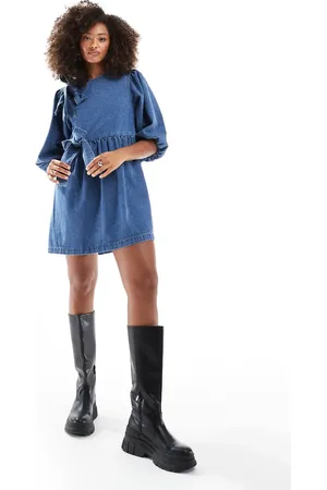 ASOS Denim bow asymmetrical bow dress in mid
