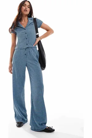 ASOS Wide leg pants in blue and black gingham - part of a set