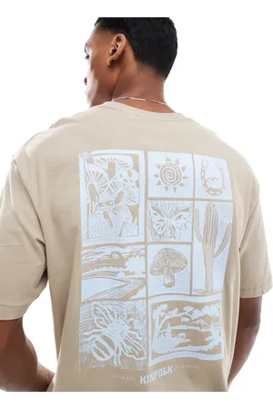 Only & Sons Oversize t-shirt with block desert back print in beige