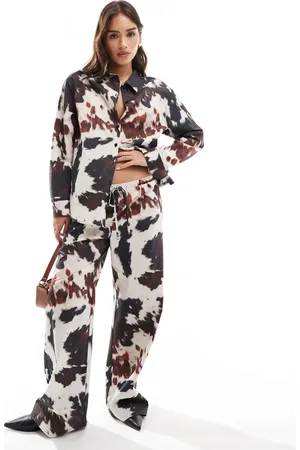 ASOS Poplin wide leg pants in cow print