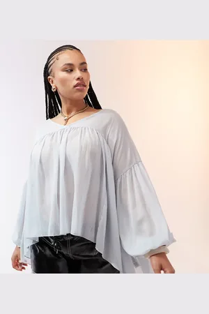 ASOS ASOS DESIGN Curve sheer long sleeve flare blouse with balloon sleeve in