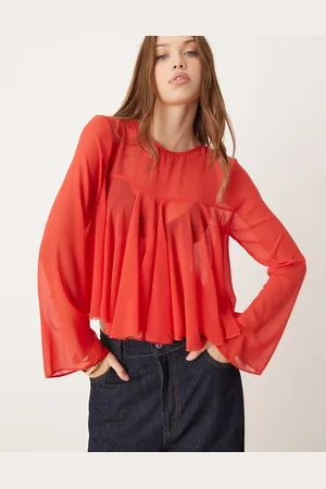 ASOS Sheer long sleeve flare blouse in