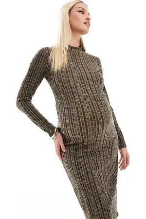 Mama;licious Mamalicious Maternity textured ribbed jersey dress in melange