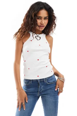 Noisy May Tank top with heart embroidery in