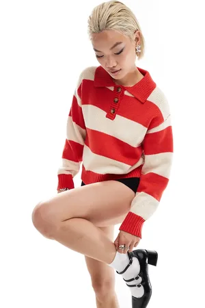 Emory Park Button up striped oversized sweater in and cream