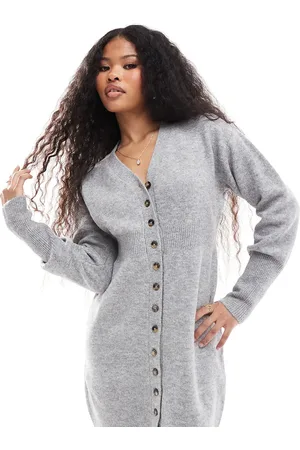 VERO MODA Buttondown knit mini dress in light melange