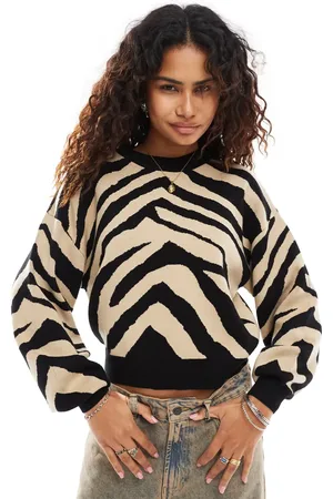 Noisy May Knitted sweater in & beige zebra