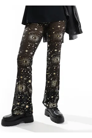 Noisy May Wide leg mesh pants in with gold cosmic foil