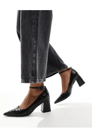 ASOS Security mid block heeled shoes in croc