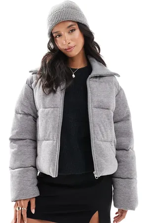 ASOS ASOS DESIGN Petite corduroy knit collar puffer jacket in charcoal