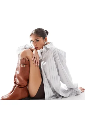 ASOS Wide Fit Callie smart flat riding knee boots in tan