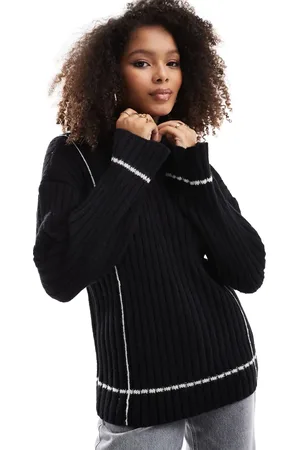 Y.A.S Contrast stitch ribbed sweater in and cream