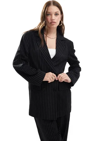 Miss Selfridge Slouchy oversized double breasted blazer in and white pinstripe - part of a set