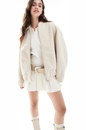 VILA Oversized boucle bomber jacket in cream