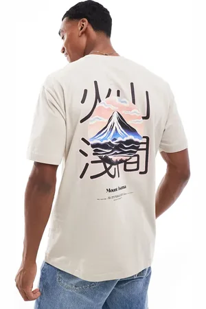 Only & Sons Oversized T-shirt with mountain back print in stone