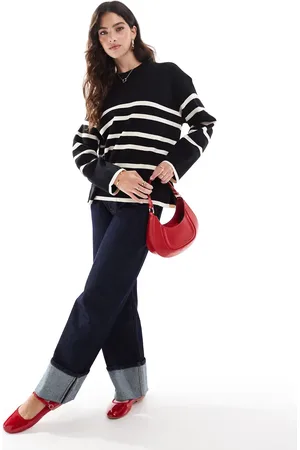 VERO MODA O neck sweater in with cream stripe