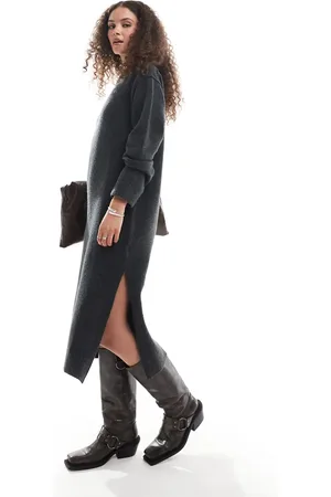 Weekday Funda wool blend knit midaxi dress with side split in melange exclusive to ASOS