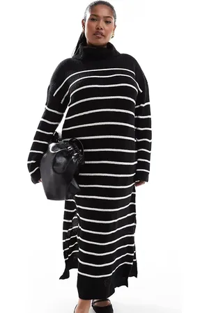 VILA High neck knit maxi dress in and white stripe