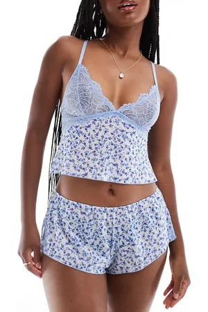 ASOS Mesh and lace cami pajama set in ditsy print
