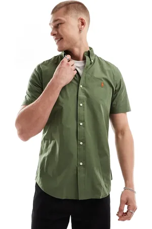 Ralph Lauren Icon logo short sleeve poplin shirt in olive