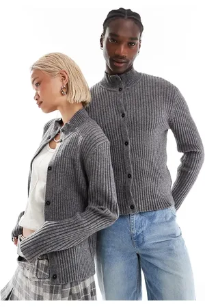 Reclaimed Unisex ribbed knit high neck buttoned sweater