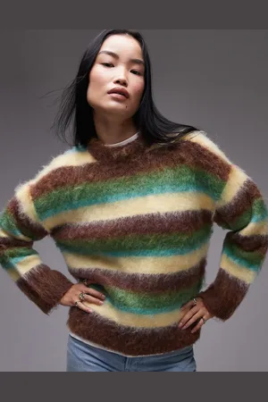 Topshop Knitted fluffy stripe relaxed sweater in