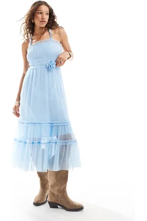 Reclaimed Tulle maxi dress with corsage belt and necklace in