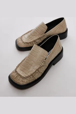 Topshop Premium Clover leather loafers with ruched detail in off