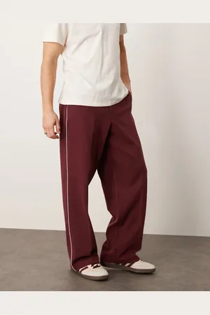 ASOS Smart wide leg pants with side piping in burgundy
