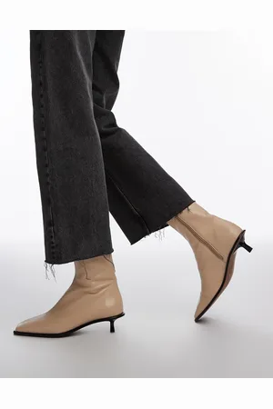 Topshop Noah premium leather heeled smart boot in off