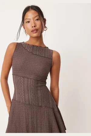 Miss Selfridge Mixed lace mini dress in chocolate