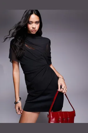 ASOS Draped mesh shoulder pad premium mini dress in