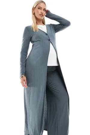 Mama;licious Mamalicious Maternity mix & match ribbed jersey maxi cardigan in asphalt - part of a set