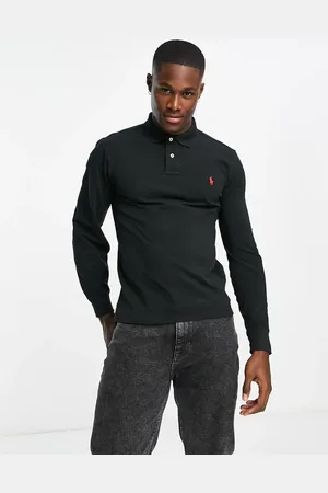Ralph Lauren Icon logo slim fit long sleeve pique polo in