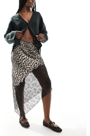 ASOS Satin lace mix asymmetric maxi skirt in leopard print
