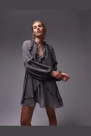 Topshop Frill trapeze mini dress in charcoal
