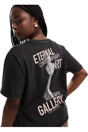 ONLY Boxy fit T-shirt with Gallery back print in washed
