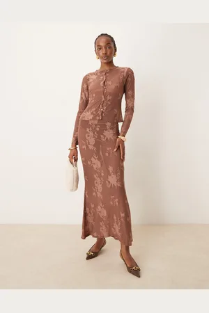 ASOS Fishtail maxi skirt in brown burnout