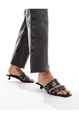 Stradivarius Metal detail kitten heel sandals in