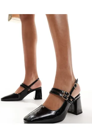 London Rebel Talia slingback mid block heel shoes in