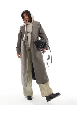 Weekday Kia wool blend oversized coat with tie waist detail in dark mole melange