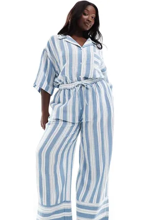 ASOS ASOS DESIGN Curve wide leg pull on pants in pajama stripe