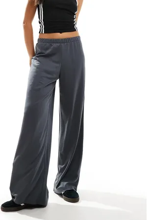 Monki Super soft low waist wide leg jersey pants in dark