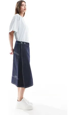 COLLUSION Denim midi wrap skirt in raw denim
